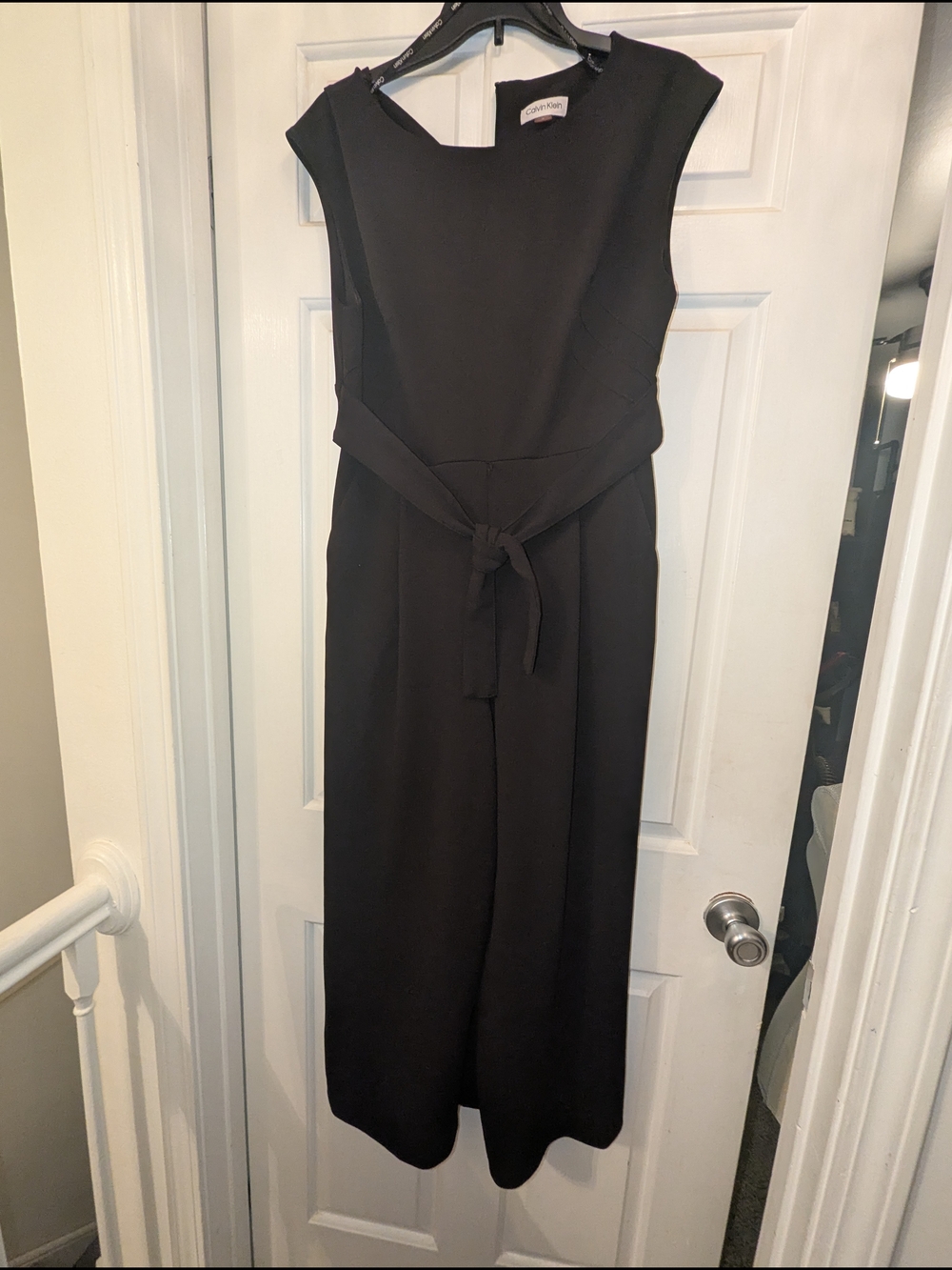 Calvin Klein Black Sleeveless Belted Jumpsuit